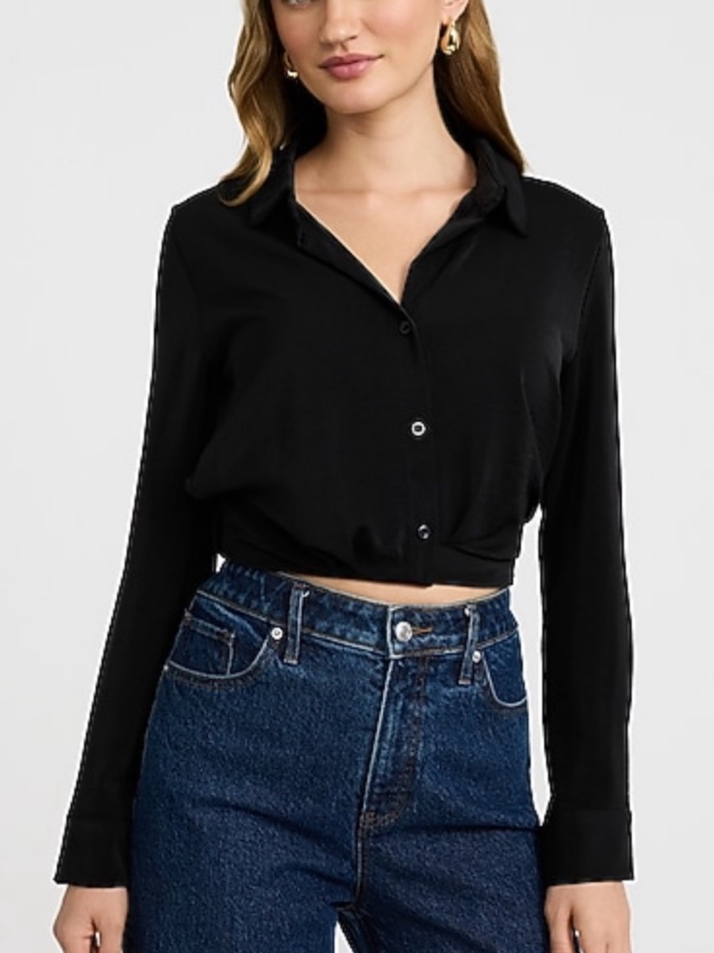 Express Long Sleeve Tuck Front Shirt Black